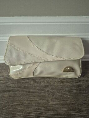 Dior Cream Patent Leather Clutch Gold Hardware